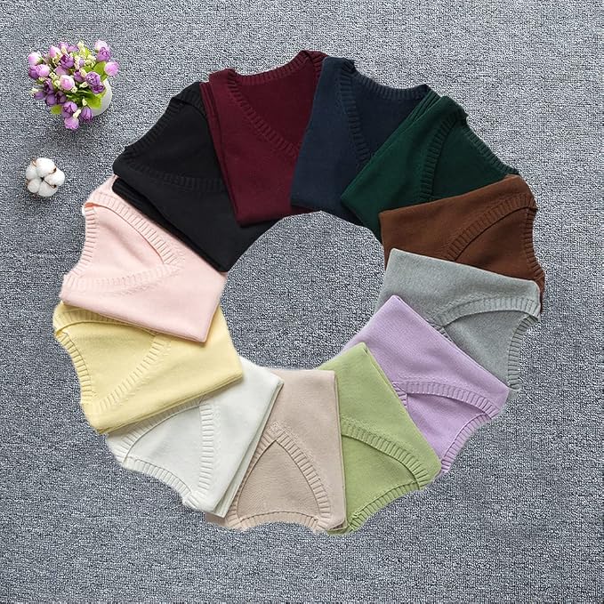 jinghuiyue Women’s V Neck Sweater Vest School Uniform Solid Color Sleeveless Knit Sweaters Pullover Tank Tops