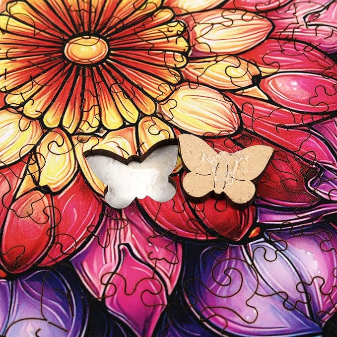 MEATRN Mandala Flowers Wooden Puzzles for Adults - 500 Pcs, 16.5x16.5 in, Fun Educational Wood Jigsaw Puzzle, Relaxing Wood Puzzle Game for Family & Friends Birthday Gift