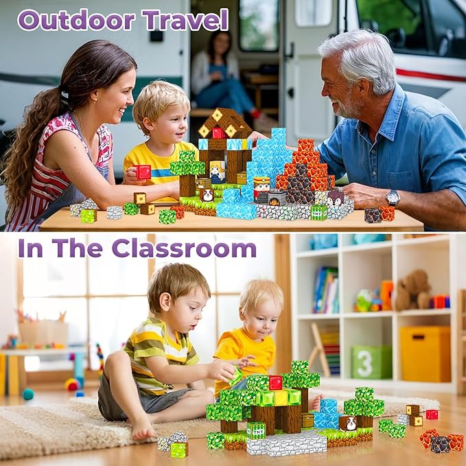 Magnetic Blocks, Magnetic Tiles Building Blocks, Magnet Cubes Toddler Kids Toys, Sensory STEM Toys for 3-5 4-6 5-7 6-8 Year Old Boys Girls Easter Birthday Gifts Travel Outdoor Kids Games (0.8IN/2CM)