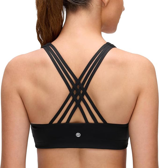 CRZ YOGA Butterluxe Multi-Strap Cross Back Sports Bras for Women - V Neck Padded Strappy Wireless Yoga Top