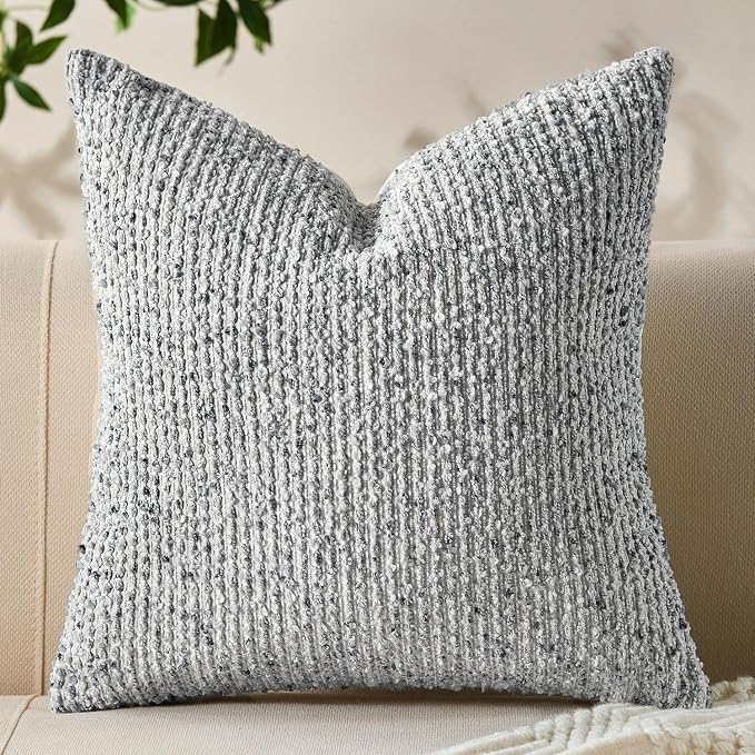 Allorry Soft Wool Decorative Throw Pillow Covers 20x20 Blue SY011C20 | Cozy Soft Touch,Neutral Textured Boho Cushion Covers for Modern Farmhouse Sofa Bedroom Living Room Decor