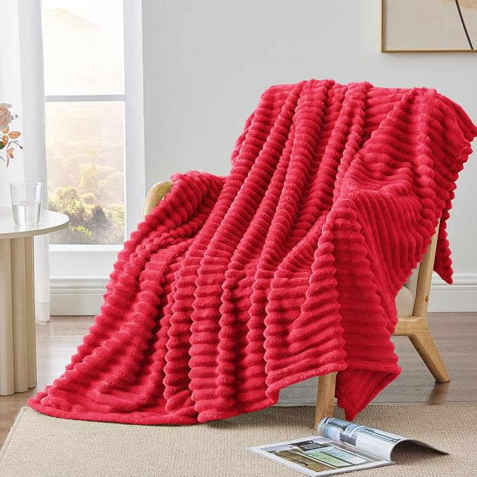 BEDELITE Striped Fleece Throw Blanket, Red, 50"x60" | 300GSM Microfiber Fleece, Soft Cozy, Lightweight Warm, Double-Sided Plush, Machine Washable, Gift, Room Decor, for Couch Sofa
