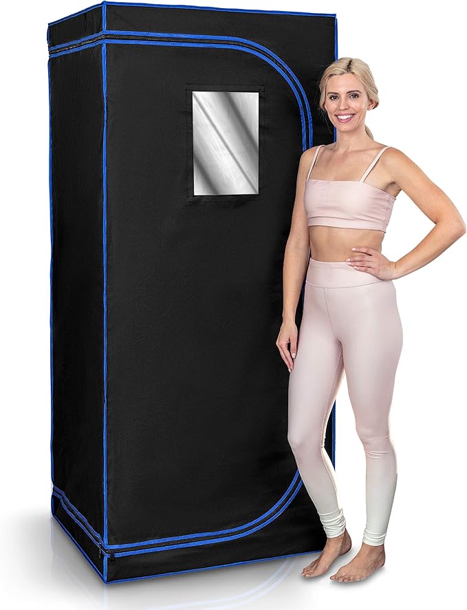 SereneLife Portable Full Size Infrared Home Spa| One Person Sauna | with Heating Foot Pad and Portable Chair & SLISAU35BK Full Size Portable Steam Sauna –Personal Home Spa