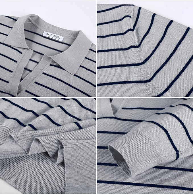 Women's Long Sleeve Classic V Neck Casual Fall Winter Polo Sweater Tops | Basic Collared Knitted Fashion Work Business Formal Daily Wear Versatile Pullover Shirts