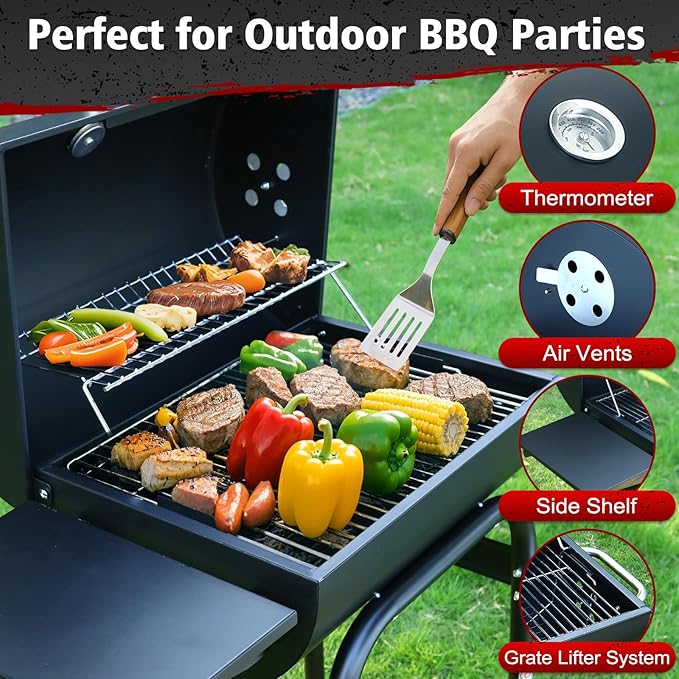Barrel Barbecue Charcoal Grill: Premium Spacious Outdoor BBQ Grill | with Side Table - Ideal for Patio Cooking Backyard Grilling Camping Picnics Tailgating Parties