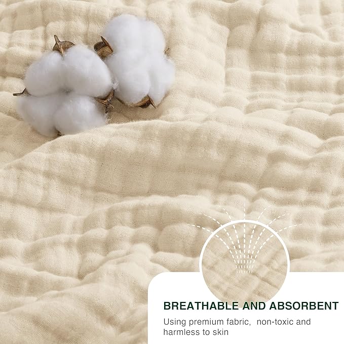 Love's cabin 100% Cotton Muslin Blanket, 6 Layer Lightweight Breathable Gauze King Size Blanket 108 x 90 Inches, Soft Summer Blanket for Bed, Beige