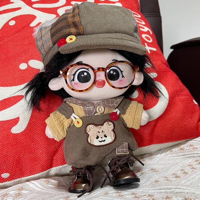 CALEMBOU Soft Stuffed Animal Clothes, Cute 20cm Plush Doll Clothe Set for Stuffed Animals, Hat Shirt Shoes Glasses Bag Bib Pants 20cm Doll Clothes (Leopard Doll Clothes Set-20cm/8)