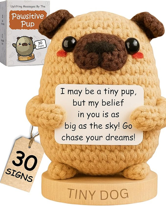 Dog lover Gifts for Women - Handmade Positive Crochet Animal with 30 Uplifting Signs from Your Best Friend - Funny Birthday Gifts for Dog Mom - Cute Funny Present Idea for Birthday, Christmas