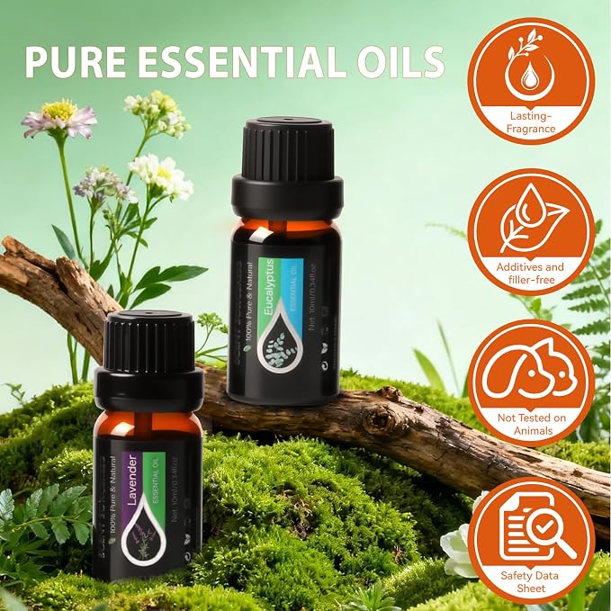 Essential Oils Set, 20 x 10ML Essential Oil Gift for Massage & Diffuser | Refreshing, Sleep, Cars & Home Products, Eucalyptus, Lavender, Peppermint, Tea Tree More Aromatherapy Oil