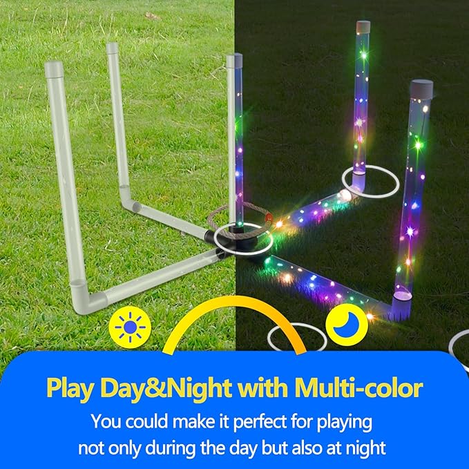 Ring Toss Outdoor Games with 16 Rings, Backyard Games Lawn Games for Adults & Kids, Backyard Camping Activities, Outdoor Games for Kids, LED Ring Toss