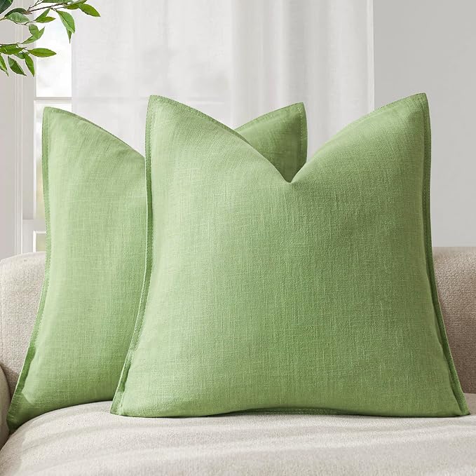 Foindtower Pack of 2, Decorative Linen Solid Throw Pillow Covers Soft Accent Euro Cushion Case Boho Farmhouse Pillowcase for Chair Couch Sofa Bedroom Living Room Home Decor 20 x 20 Inch Lime Green