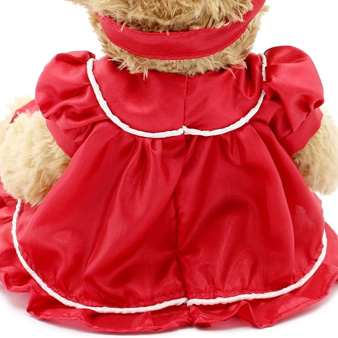 Oitscute Small Baby Teddy Bear with Cloth Cute Stuffed Animal Soft Plush Toy 10" (Red lace Dress)