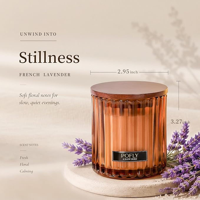 French Lavender Scented Candle with Crackling Wood Wick, Hand Poured Soy Wax Candle, Long Lasting Aromatherapy Candle for Home, Housewarming Gifts New Home, 5.29 Oz