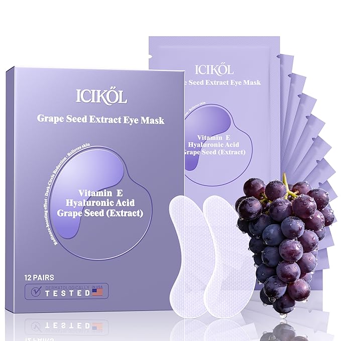 Grape Seed Collagen Under Eye Patches, Eye Mask for Puffy Eyes and Dark Circles, Deep Hydrating Under Eye Mask Patches for Eye Bags Treatment, Under-eye Skincare Boost Radiance (12 pairs)