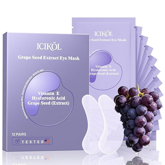 Grape Seed Collagen Under Eye Patches, Eye Mask for Puffy Eyes and Dark Circles, Deep Hydrating Under Eye Mask Patches for Eye Bags Treatment, Under-eye Skincare Boost Radiance (12 pairs)