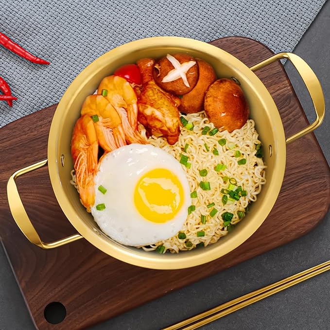 Korean Ramen Pot With Lid, 2 Pack Korean Noodle Cooker, Korean Pot Stainless Steel Cooking Pot for Soup, Pasta, Dishwasher Safe (7", 7.9")