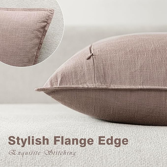 Foindtower Set of 2, Decorative Linen Solid Throw Pillow Covers Soft Accent Euro Cushion Case Boho Farmhouse Pillowcase for Chair Couch Sofa Bedroom Living Room Home Decor 22 x 22 Inch Dusty Pink
