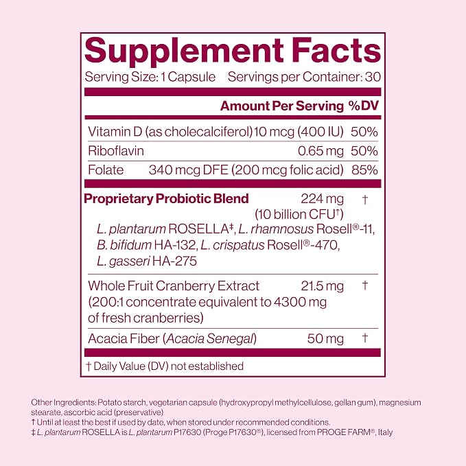 VSL4® Vaginal Health Daily Probiotic Supplement for Women's Health & Urinary Tract Support* – 10B CFU – 4-in-1 Formula with Probiotics, Prebiotic, Cranberry Extract & B+D Vitamins, 30 Capsules