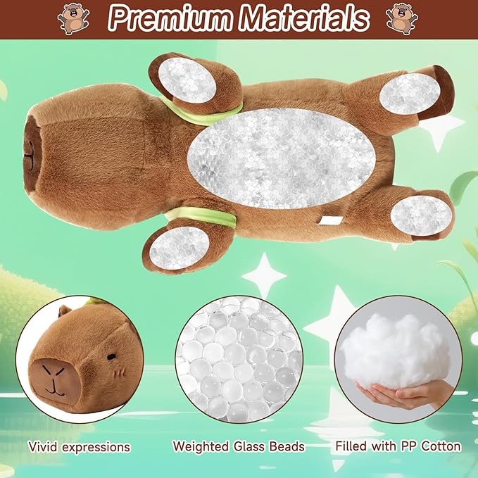 SQEQE Weighted Stuffed Animals Capybara Plush, Weighted Capybara Stuffed Animals with Turtle Backpack, Soft Pillow Toy for Kids Adults, Birthday Presents 13.8 Inch, 1.7 Lbs