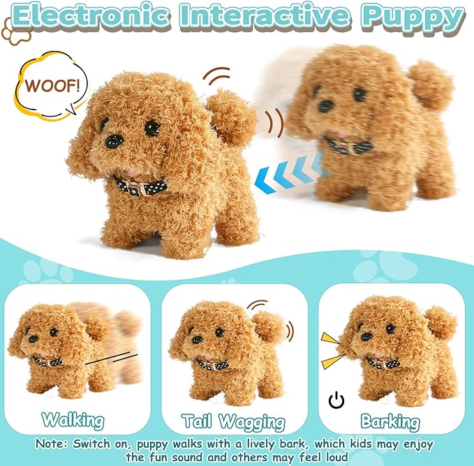 Walking Dog Toy for Kids with Leash, Realistic Toys for Girls Boys Toddler Toys, Barking Wagging Tail Interactive Dog Plush with Cute Cloak,Puppy Pet Care Gifts for Girls 3 4 5 Year Old Boys