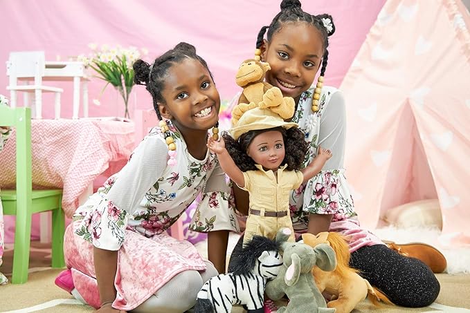Playtime by Eimmie 18 Inch Doll Clothes and Accessories - Safari Outfit and Stuffed Animal Set - Clothing Sets & Stuff - Fits American, Generation & Similar 18” Dolls for Girls