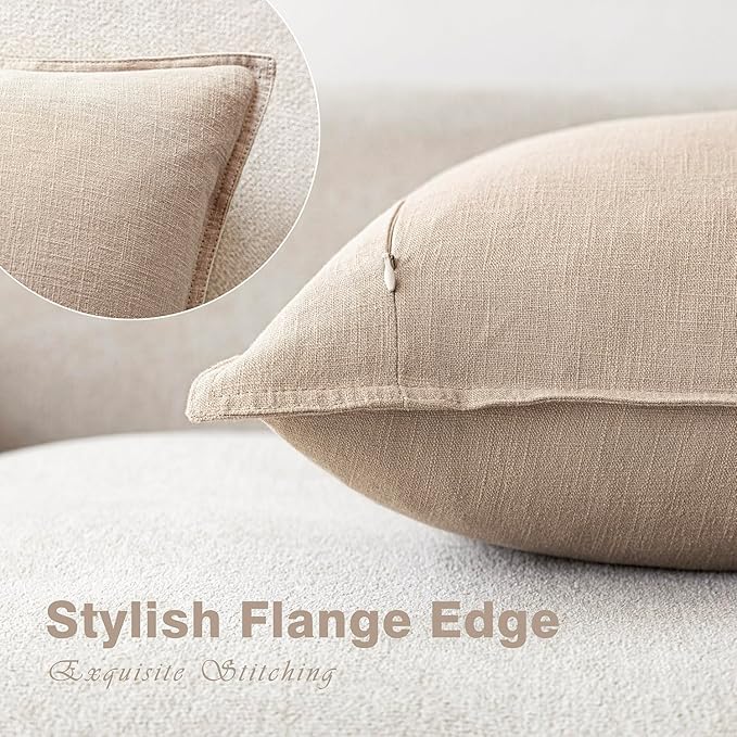 Foindtower Pack of 2, Decorative Linen Solid Throw Pillow Covers Soft Accent Cushion Case Farmhouse Neutral Pillowcase for Chair Couch Sofa Bedroom Living Room Home Decor 24 x 24 Inch Tan Beige