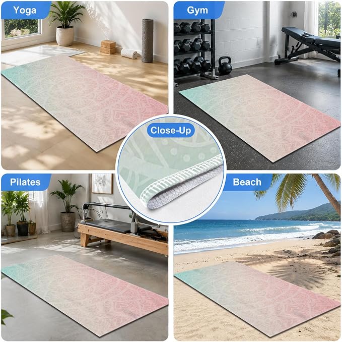 Yoga Mat Towel, Hot Yoga Non Slip with 4 Corner Pockets, 70 x 26 in | Soft Absorbent Microfiber With Four Corner Pockets, Fits Over Yoga Mats For Hot Yoga, Pilates, Gym, And Travel