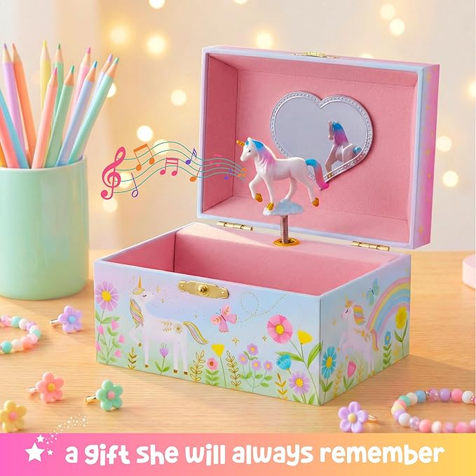 Giggle & Honey Musical Jewelry Box for Girls - Kids Jewelry Box, Unicorn Toys for Girls 4-6, Easter Gifts for Kids, 6 x 4.7 x 3.5 in