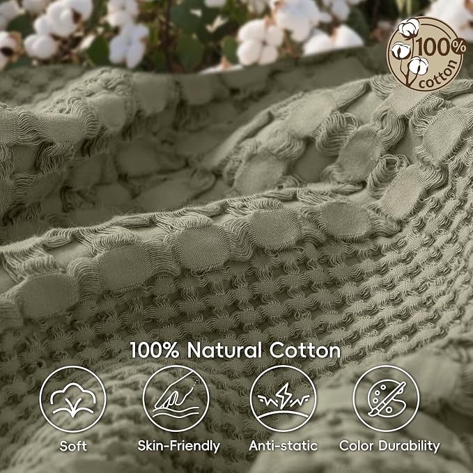 PHF 100% Cotton Waffle Weave Throw Blanket, Lightweight Breathable Summer Blanket for Couch Sofa, Pre-Washed Soft Throws for Bed, Office, Travel & Stylish Home Decor, 50"x60", Pearl Gray