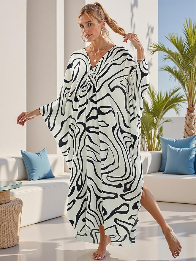 Mumu Dresses for Women Plus Size, Bohemian Kaftan Beach Cover Up Long Maxi Nightgown Soft Loungewear