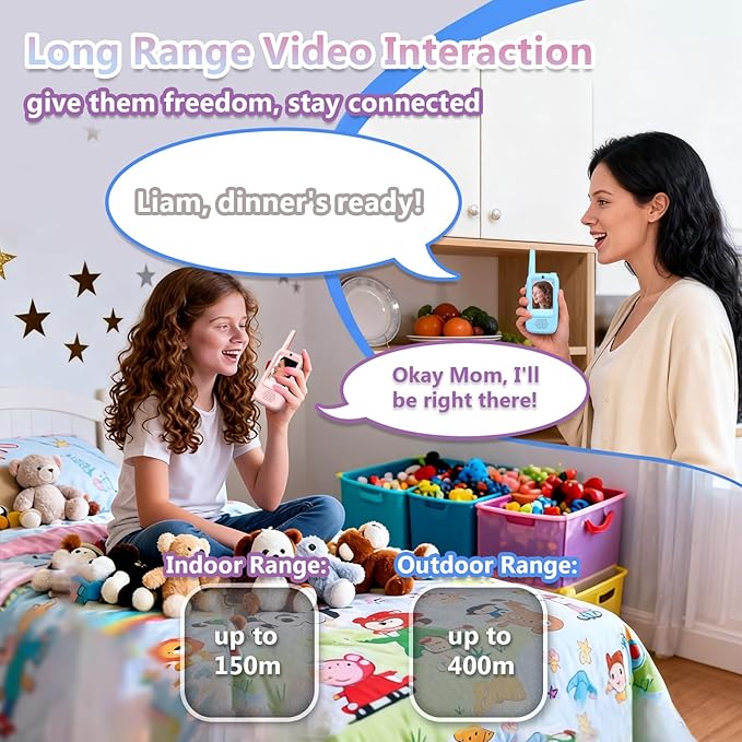 NUFR Video Walkie Talkies for Kids with 6 Voice Changer, Handheld Long Range Rechargeable Video Intercom Toys with Screen, 2 Pack Walkie Talkie for Girls Boys Indoor Outdoor Games Camping