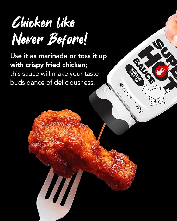 Funtable Halal Super Hot Sauce - Spicy Korean Chicken Condiment, 8.8 oz | Fiery, Tangy Flavor for Wings, Nuggets, Fries, Burgers and BBQ; Ready-to-Use Dip, Marinade or Cooking Glaze