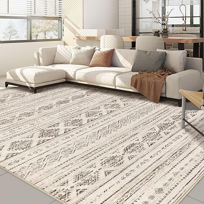 Nakagishi Boho 8x10 Area Rug Living Room Rugs Machine Washable Dark Brown | Soft, Pet & Kid Friendly, Carpet for Living Room/Bedroom/Office/Kitchen/Nursery, Daily Home Decor Stain Resistant Moroccan