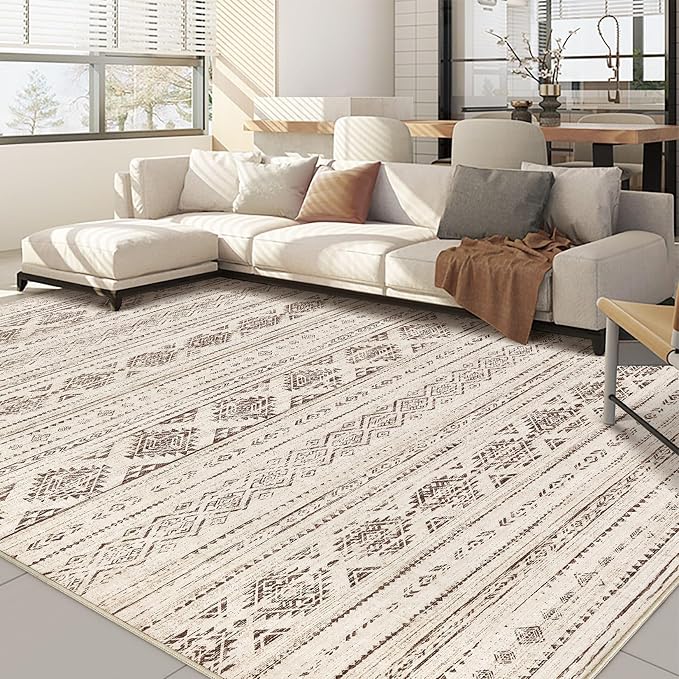 Nakagishi Boho 5x7 Area Rug Living Room Rugs Machine Washable Dark Brown | Soft, Pet & Kid Friendly, Carpet for Living Room/Bedroom/Office/Kitchen/Nursery, Daily Home Decor Stain Resistant Moroccan
