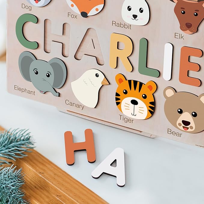 | Personalized Name Puzzle Set | Includes Wooden Puzzle, Optional Engraved Message, Stand & Premium Gift Package | Handmade, Educational Baby Gift (Ages 0–3)