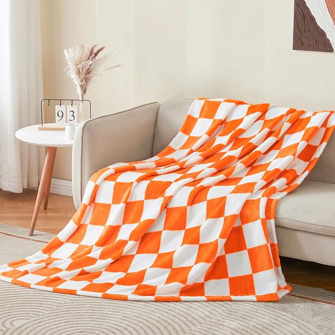 BEDELITE Plaid Twin Blanket for Checker Neyland, Orange & White 60"x80" | Tennessee vols Decor, Gift for Vol Nation,100% Polyester Microfibe, Soft, Lightweight Warm, Machine Washable, for Couch Bed