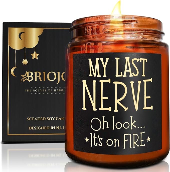 Funny Gifts for Women Men - My Last Nerve Candle - Fun Fathers Day Gift for Dad Husband Coworker Friends - Birthday Gift for Her Wife Sister Daughter Bestie - Relax Stress Relief Soy Candle