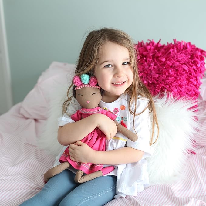 MON AMI Simone the Bohemian Princess Doll 18 “, Plush Tribal Doll, Hot Pink Color, Use as Toy or Room Decor, Gift for Kids of All Ages