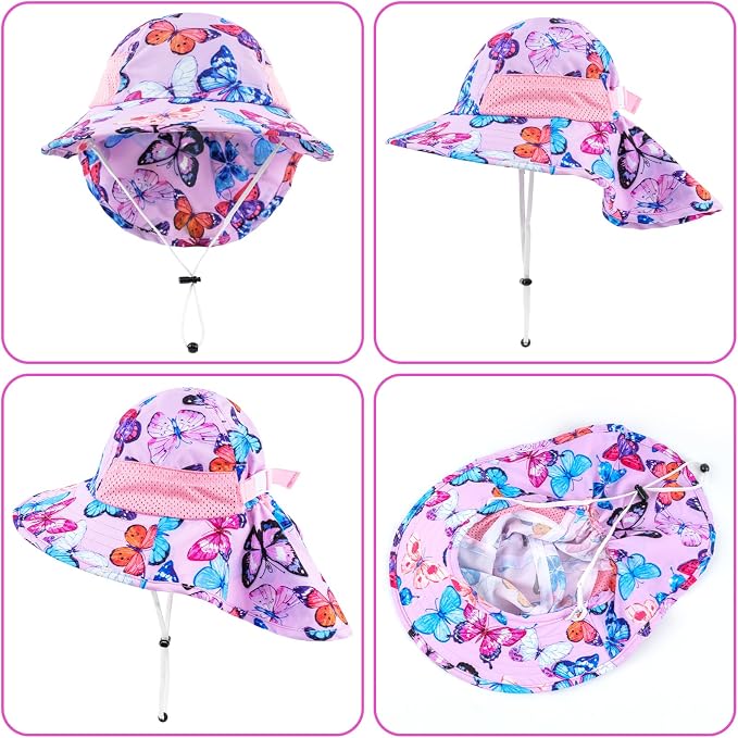 Toddler Baby Sun Hat Kids Summer Beach Essentials Adjustable Beach Hats with Bucket Wide Brim for Boys Girls Age 0-14 Years