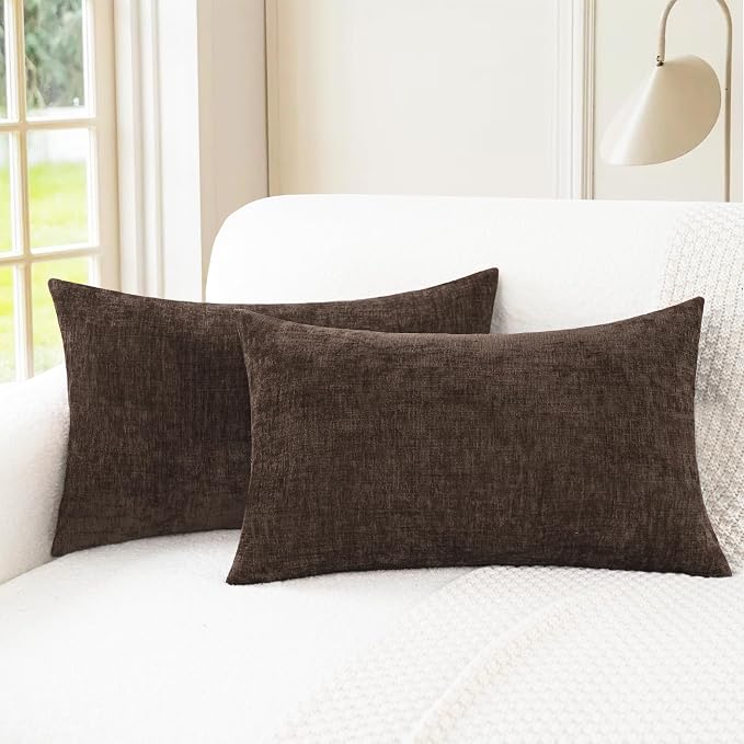 CaliTime Decorative Couch Throw Pillow Covers 26 X 16 Inches Coffee | Pack of 2, Cozy Chenille Cushion Cases for Sofa Bed Living Room Farmhouse Home