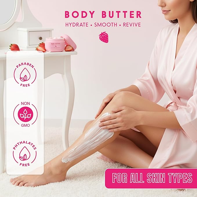 Collagen Body Butter with Strawberry Milk – Dermatologist Tested, Anti Aging Korean Skin Care – Deep Moisture For Soft Dewy Skin & Smooth Texture – Vegan Clean Beauty Body Moisturizer – 7 Fl Oz