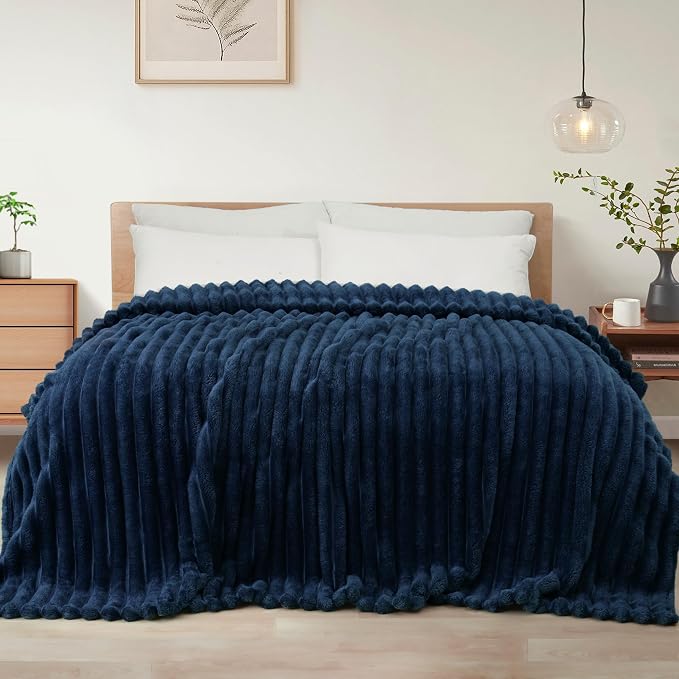 Exclusivo Mezcla Striped King Size Fleece Blanket for Bed, Couch, 90"x104" | Soft Breathable Cozy Bed Blankets, Lightweight Plush Fluffy Fuzzy Jacquard Decorative Blankets
