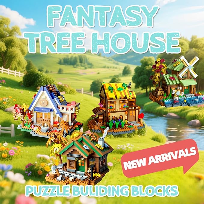 4 Styles Forest Flowers Wood Frame Cabin Mini Micro Building Blocks Set - Exquisite Cottage Construction Toys, Fun DIY Project for Adults & Kids, Premium Gift for Block Enthusiasts