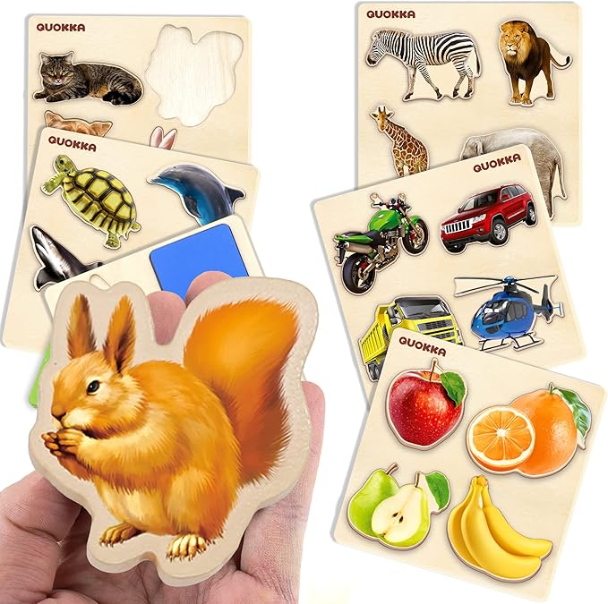 QUOKKA Toddler Puzzles Ages 2-4 – Wooden Puzzles for Kids 1-3-5 Year Old – Learning Travel Game with Numbers Animals Shapes – Wood Educational Gift for Boys and Girls