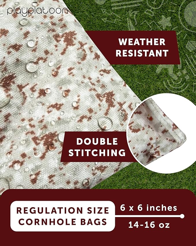 Play Platoon Cornhole Bags Weather Resistant- Set of 8 Regulation Bean Bags for Tossing- Official Professional Size & Weight Corn Hole Bags Two Color All Weather Cornhole Beans Bag Set with Tote Bag