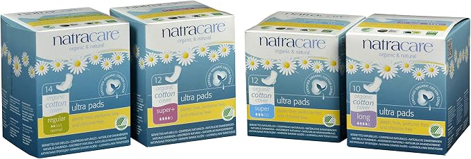 Natracare Slim Fitting Ultra Pads Without Wings, Super Plus, Made with Certified Organic Cotton, Ecologically Certified Cellulose Pulp and Plant Starch (2 Pack, 12 Pads Total)