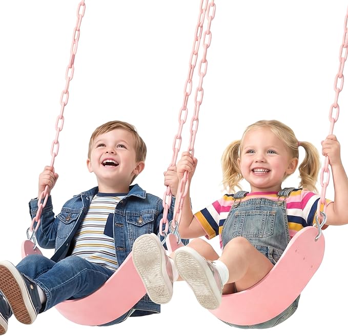 TURFEE 2 Pack Pink Swing Seats Heavy Duty with 66" Chain, Swing Set Accessories Replacement with Snap Hooks for Kids Outdoor Play, Trees, Playground(Sakura Pink)