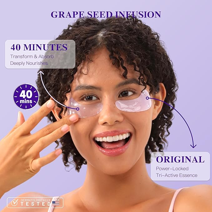 Grape Seed Collagen Under Eye Patches, Eye Mask for Puffy Eyes and Dark Circles, Deep Hydrating Under Eye Mask Patches for Eye Bags Treatment, Under-eye Skincare Boost Radiance (60 pairs)
