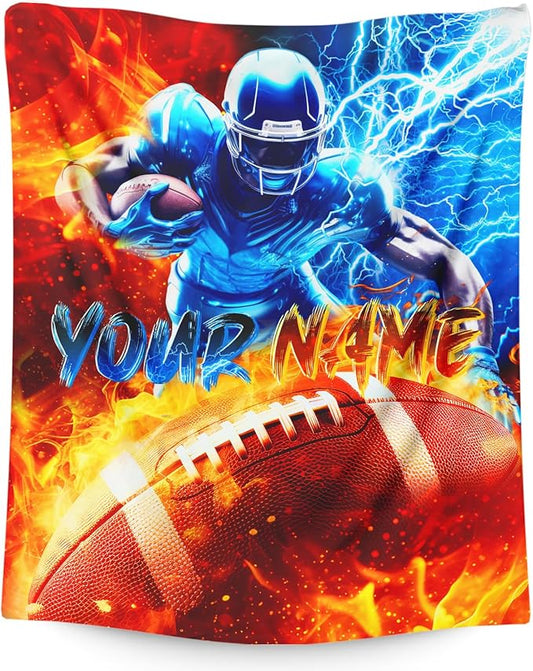 Football Blanket for Boys Personalized Sport Throw Gift for Toddler Kids Teens Football Lovers, 30x40 Inches Lightweight Soft Customized Throw for Sofa Couch Bed Office