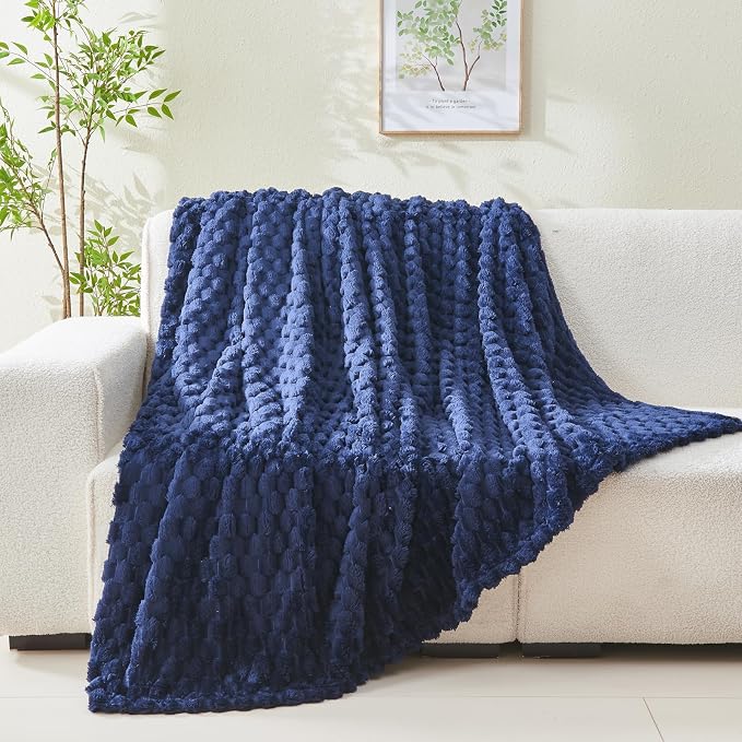 NEWCOSPLAY Fleece Clouds Cozy Twin Blanket for Couch, Dark Navy, 60"x80" | Premium Silky Flannel Blanket, Soft Lightweight Fluffy Throw Blanket for Bed Sofa Decor, Gift for All Season Use